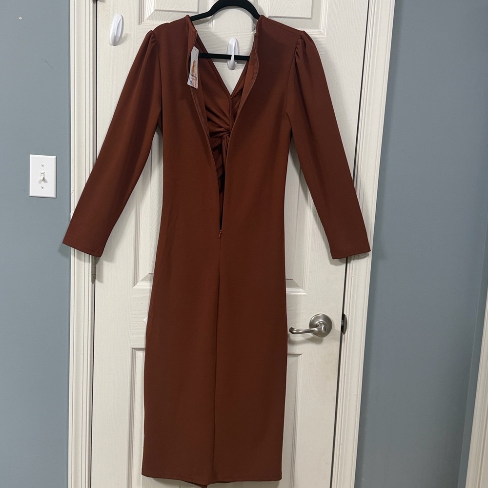 New PrettyGarden Long Sleeve Brown Dress Elegant Wear Career Office Wear Luxury - Picture 13 of 15
